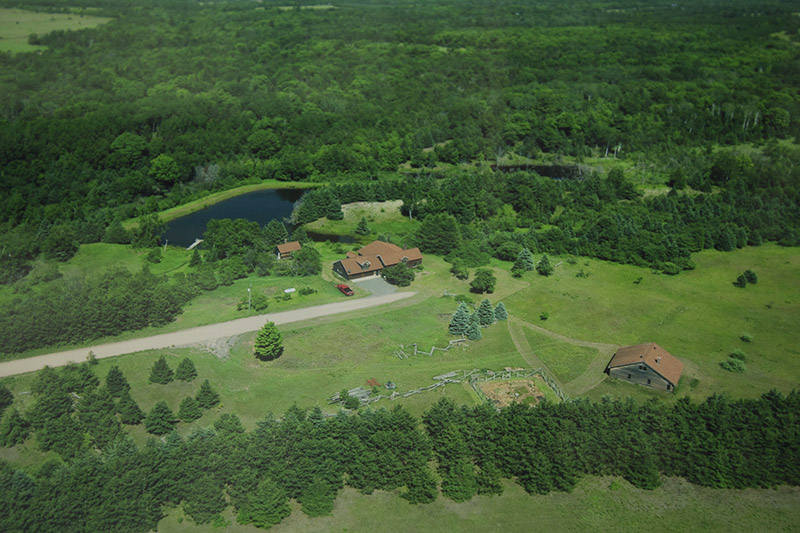 Photograph of an aerial view of a farm.
